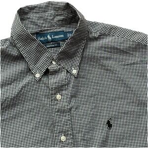 Mens Ralph Lauren Button Down Dress Shirt Black Gingham Horse Polo Logo Sz L